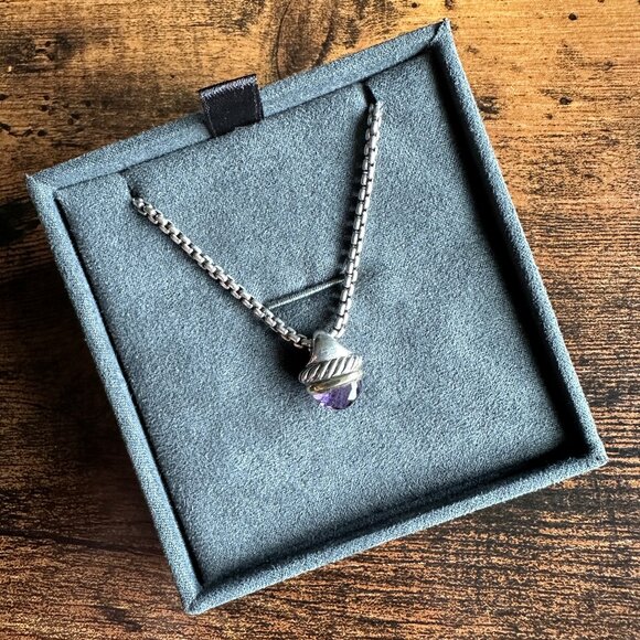 David Yurman 14K Gold & Sterling Silver Acorn w/ Amethyst Necklace - 16" - RARE - Picture 1 of 14